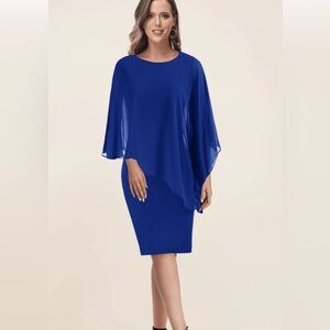 Hanna Nikole Sleeveless Cape Dress with Chiffon Overlay Bodycon Pencil Dress 22W